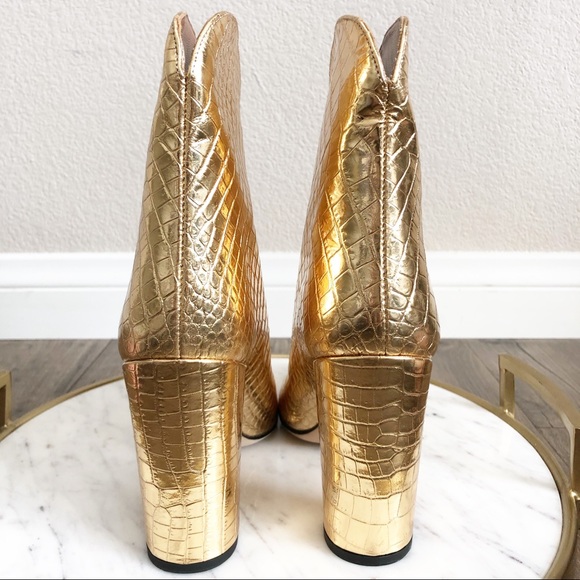 PARIS TEXAS Metallic Gold Croc Embossed Booties 40 - Picture 6 of 11